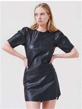 Lavender Brown Black Faux Leather Mini Dress